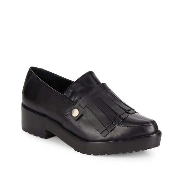 Tibi Black Esmae Keltie Fringe Leather Loafer Oxfo - Picture 1 of 11